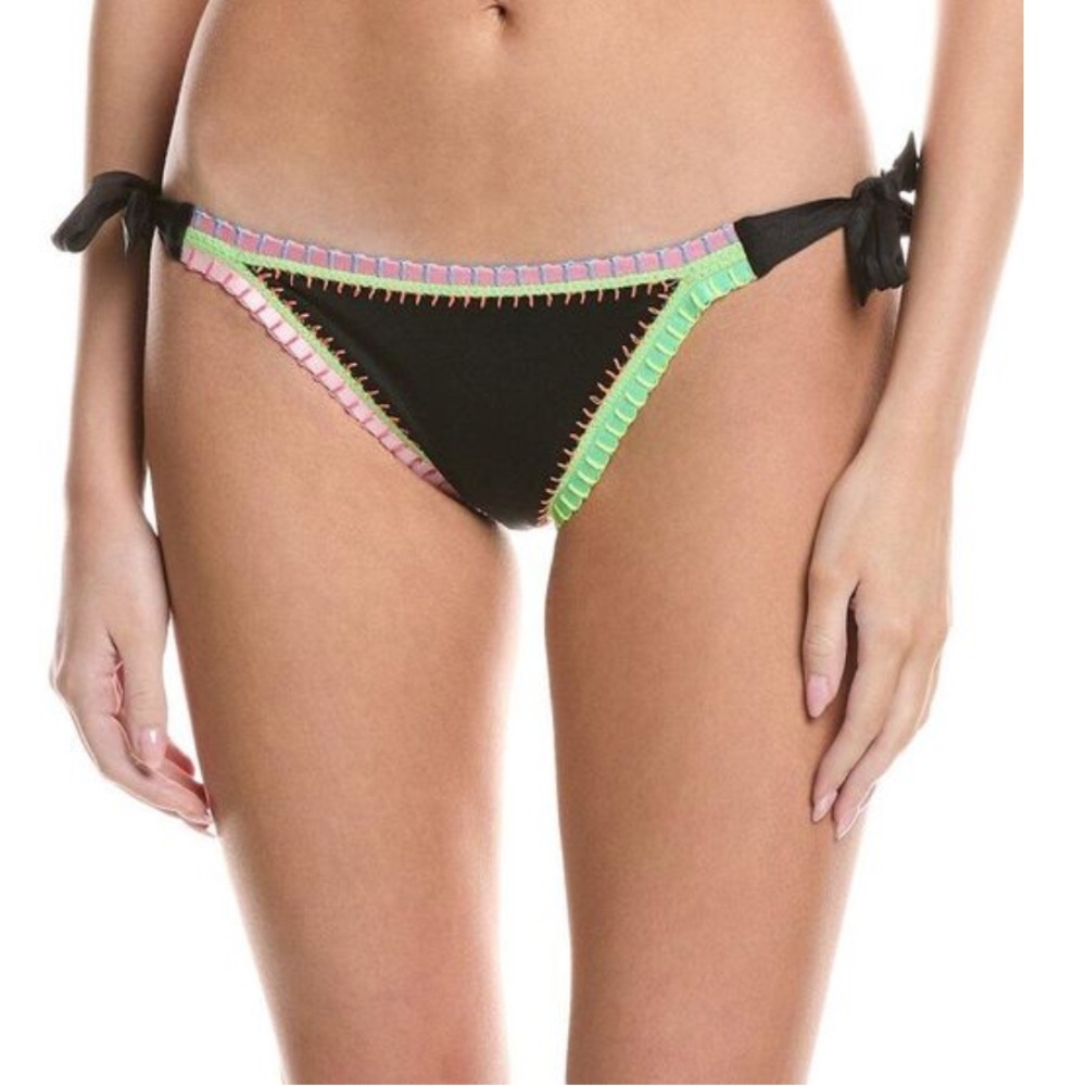 PQ Swim Black Bikini Bottom with Vibrant Crochet Accents